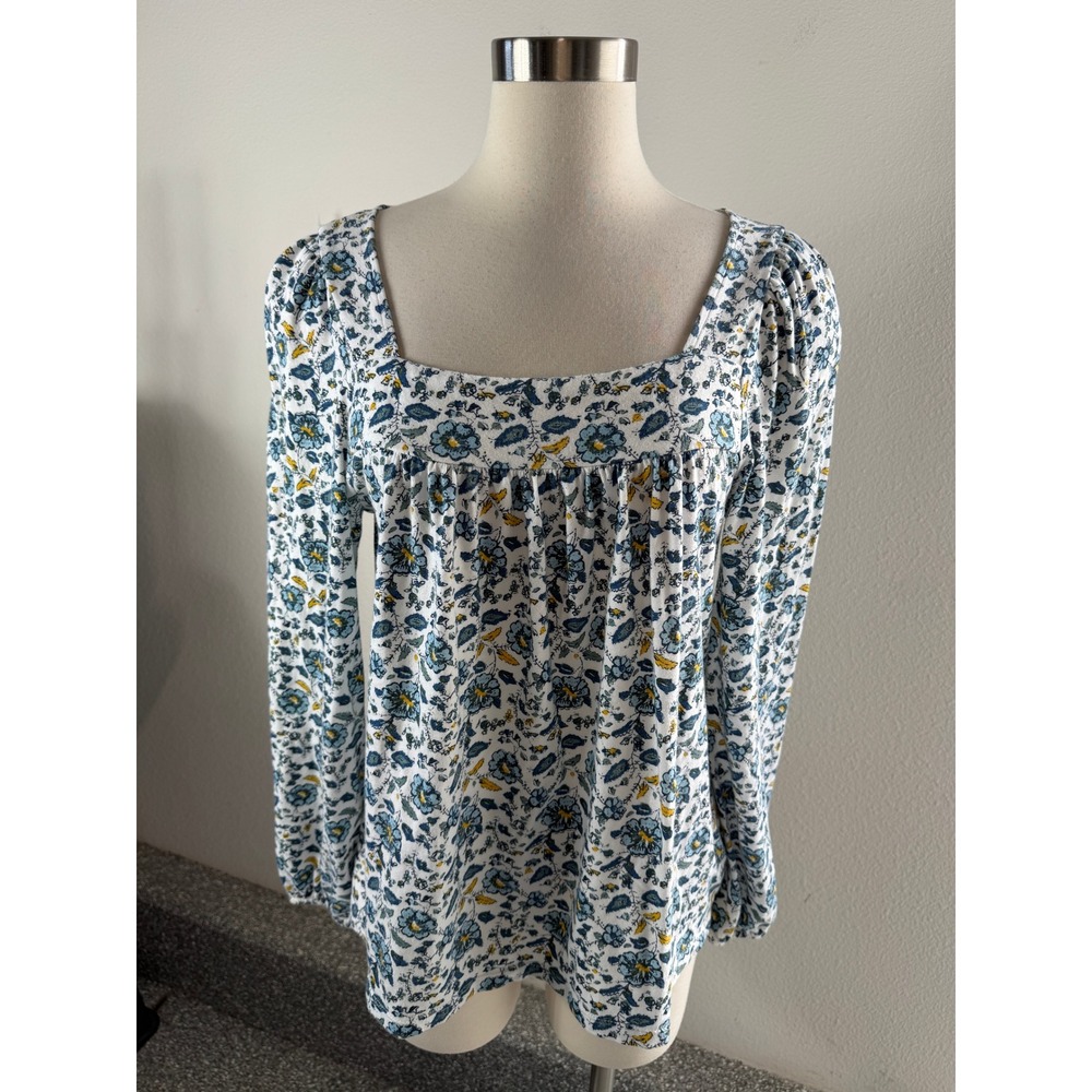 Lucky Brand Womens Medium Floral Square Neck Long Sleeve Babydoll Top Shirt